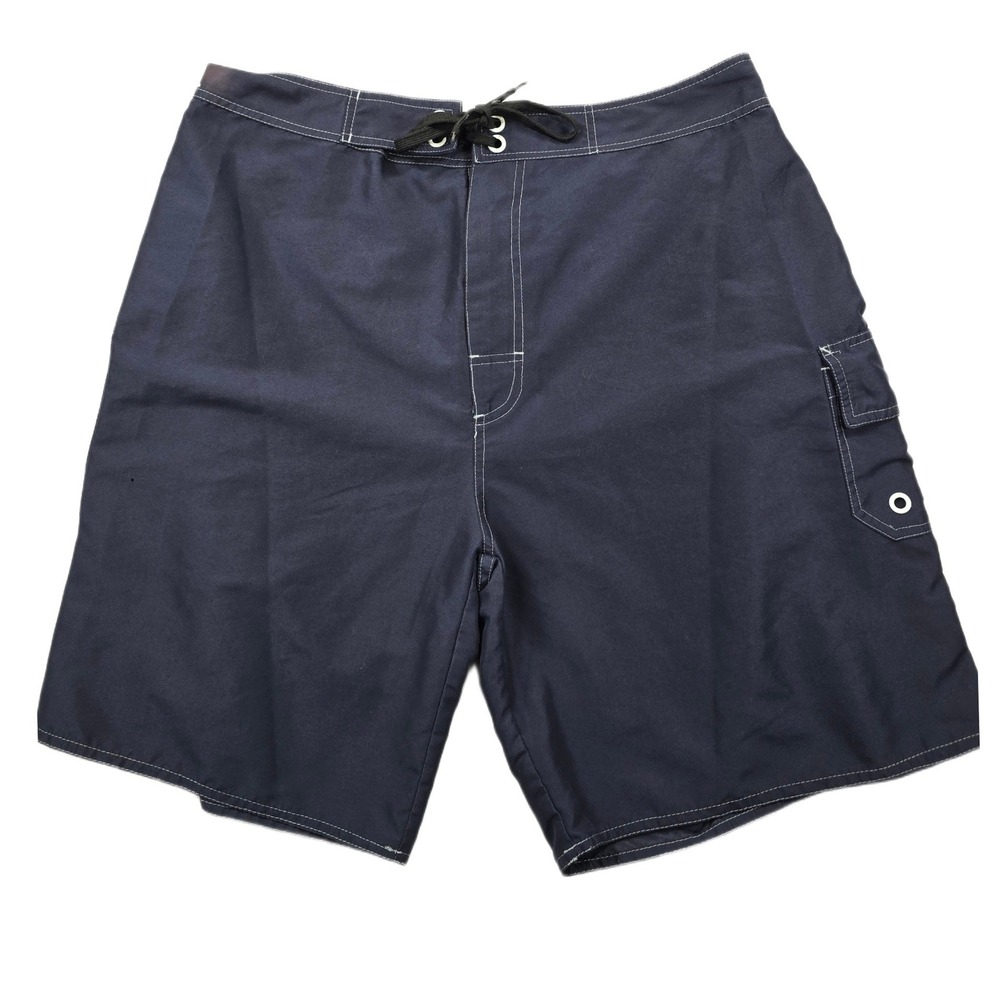 AFTCO Board Shorts Mens 32 Navy Blue Polyester Fishing Swim Trunks Cargo Pocket